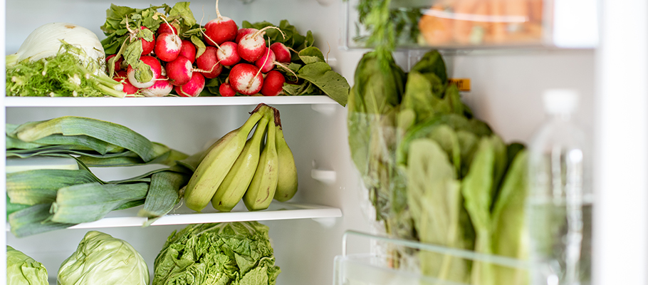 Refrigerator full of fresh vegetables and fruits
